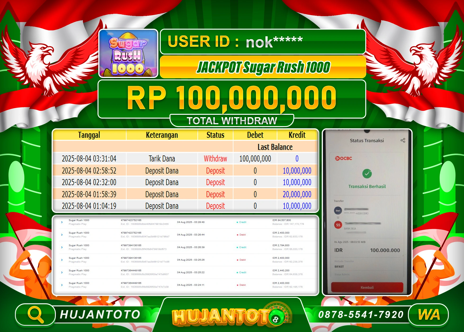 HUJANTOTO - BUKTI JACKPOT MENANG SLOT SUGAR RUSH PRAGMATIC PLAY Rp.100,000,000 - TERBAYAR LUNAS