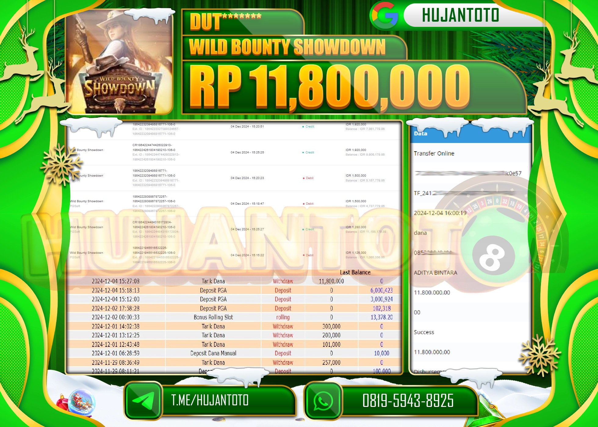 HUJANTOTO MENANG BESAR YANG  DI RAIH DI PERMAINAN SLOT GAME WILD BOUNTY SHOWDOWN SEBESAR  - 11,800,000 - LUNAS 