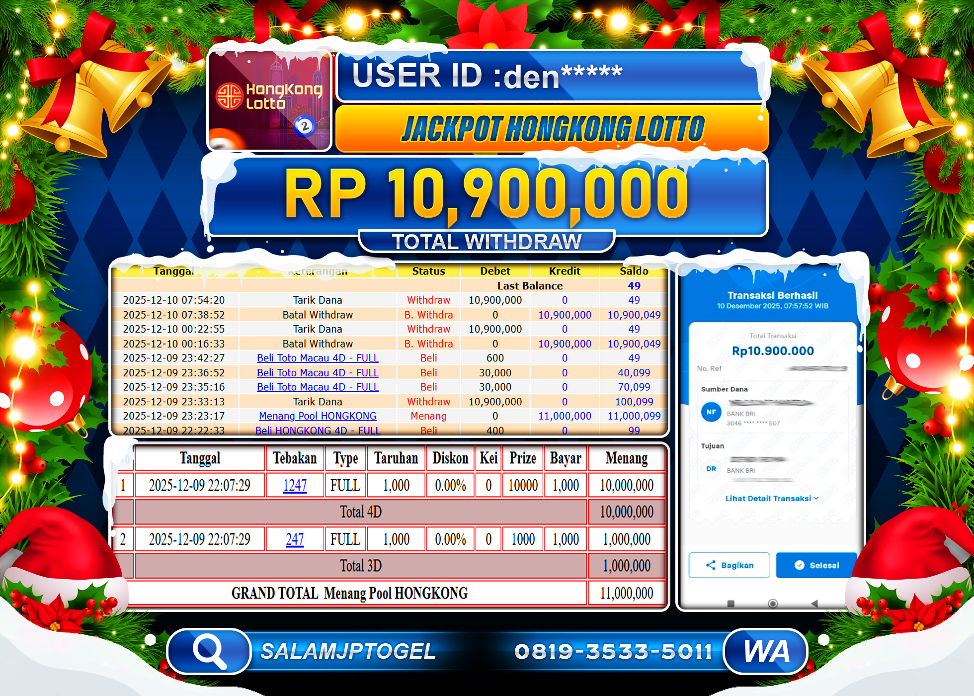 SALAMJPTOGEL JACKPOT DI TOGEL HONGKONG LOTTO Rp.10,900,000 - LUNAS