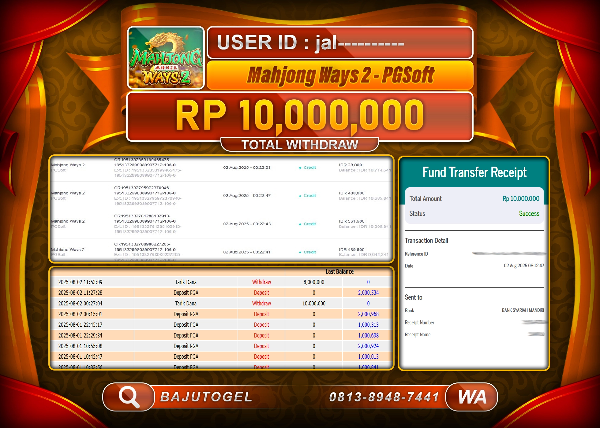 BAJUTOGEL KEMENANGAN DI MAHJONG WAYS 2 Rp.10.000.000 LUNAS