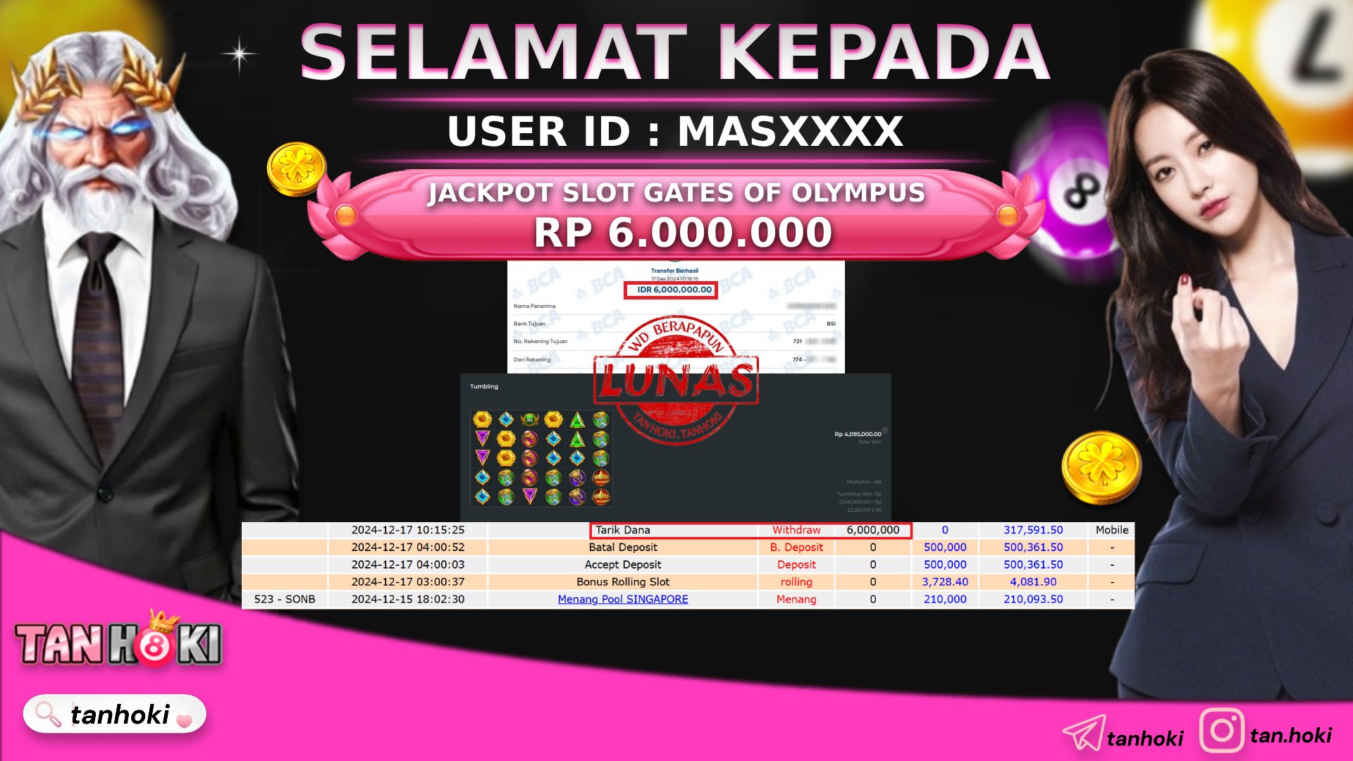 TANHOKI JACKPOT SLOT GATES OF OLYMPUS Rp.6.000.000,- LUNAS