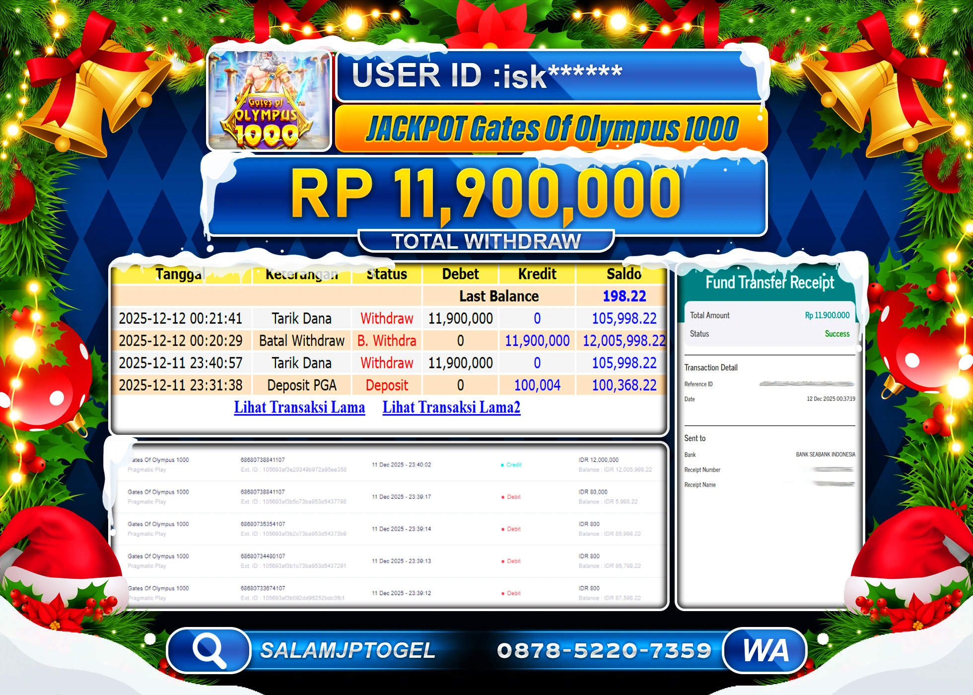 SALAMJPTOGEL JACKPOT GATE OF OLYMPUS 1000 Rp.11,900,000 - LUNAS