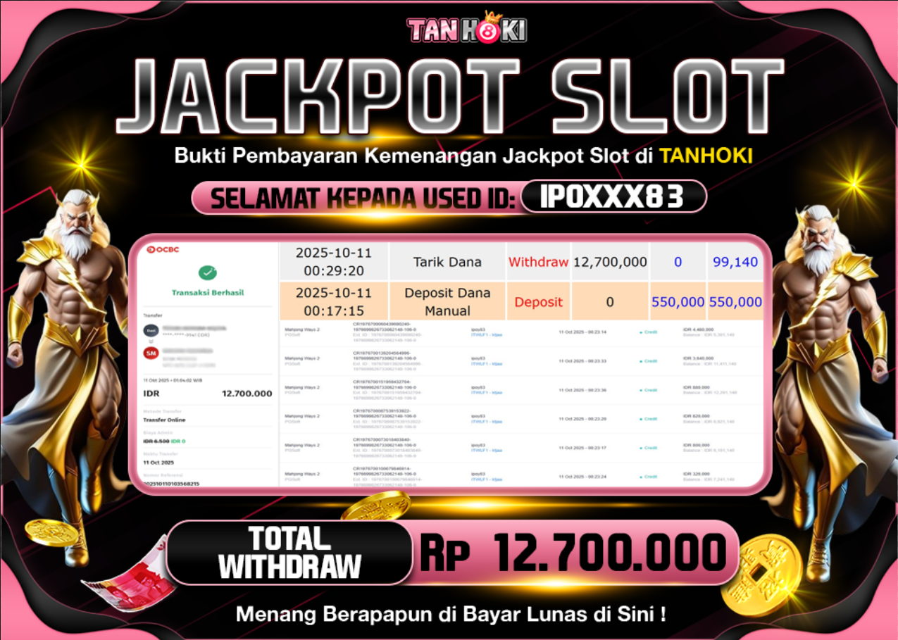 TANHOKI JACKPOT SLOT MAHJONG WAYS Rp.12.700.000,- LUNAS