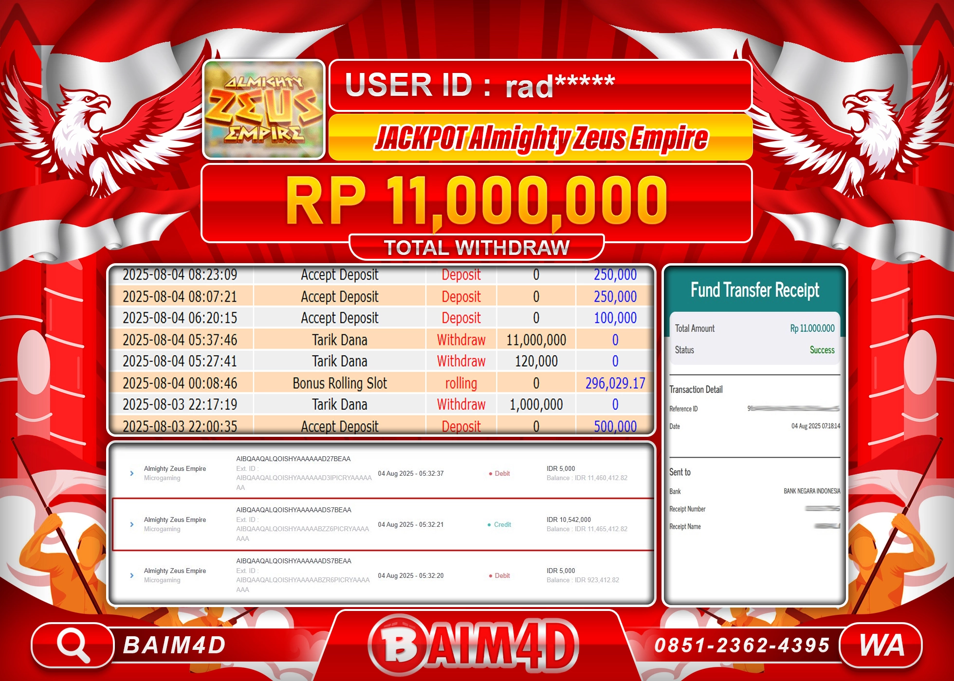 BAIM4D JACKPOT SLOT ALMIGHTY ZEUS EMPIRE Rp.11,000,000.- LUNAS