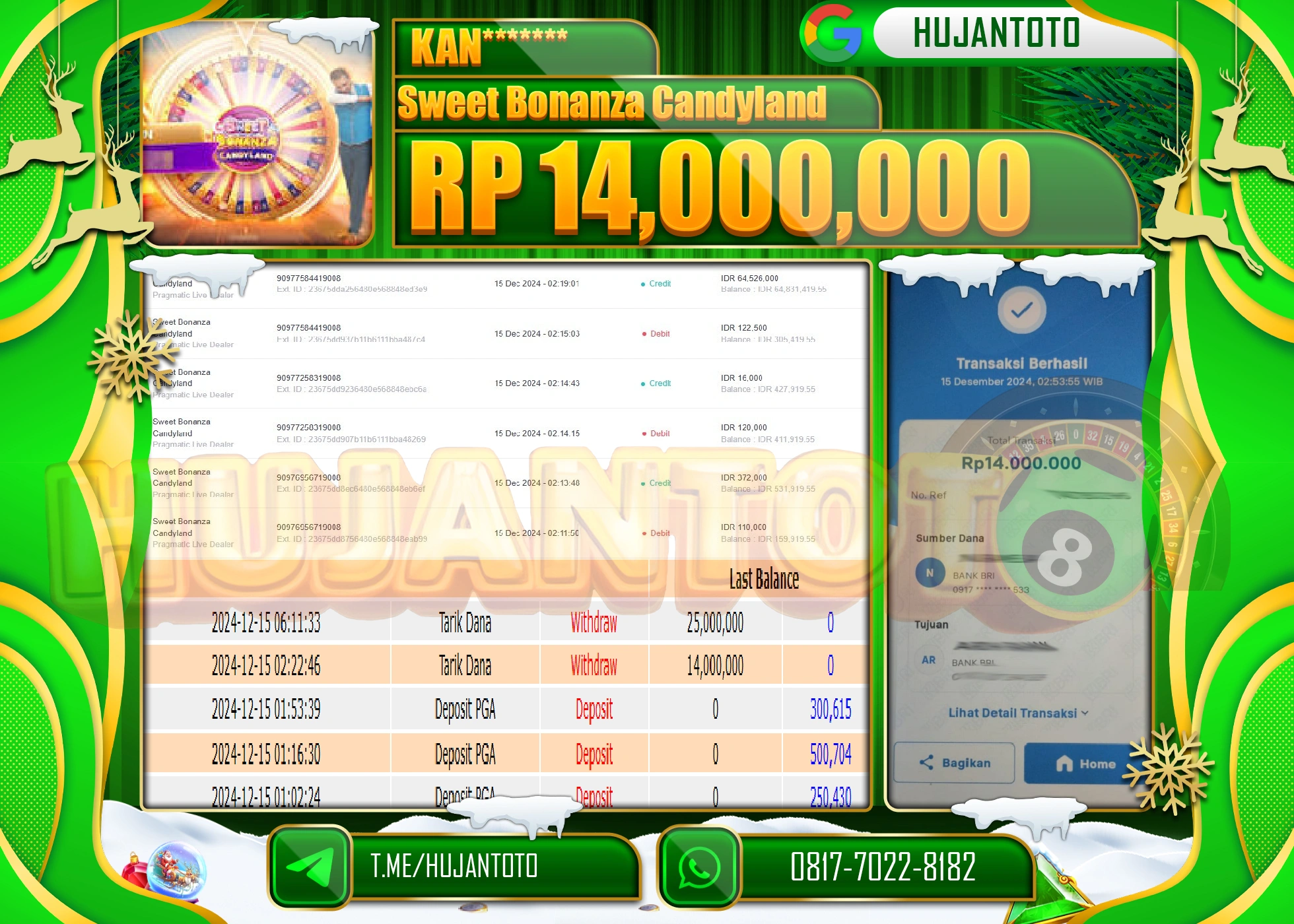 HUJANTOTO ATAS KEMENANGAN BESAR  DI PERMAINAN SWEET BONANZA CANDYLAND - 14,000,000 - TERBAYAR LUNAS