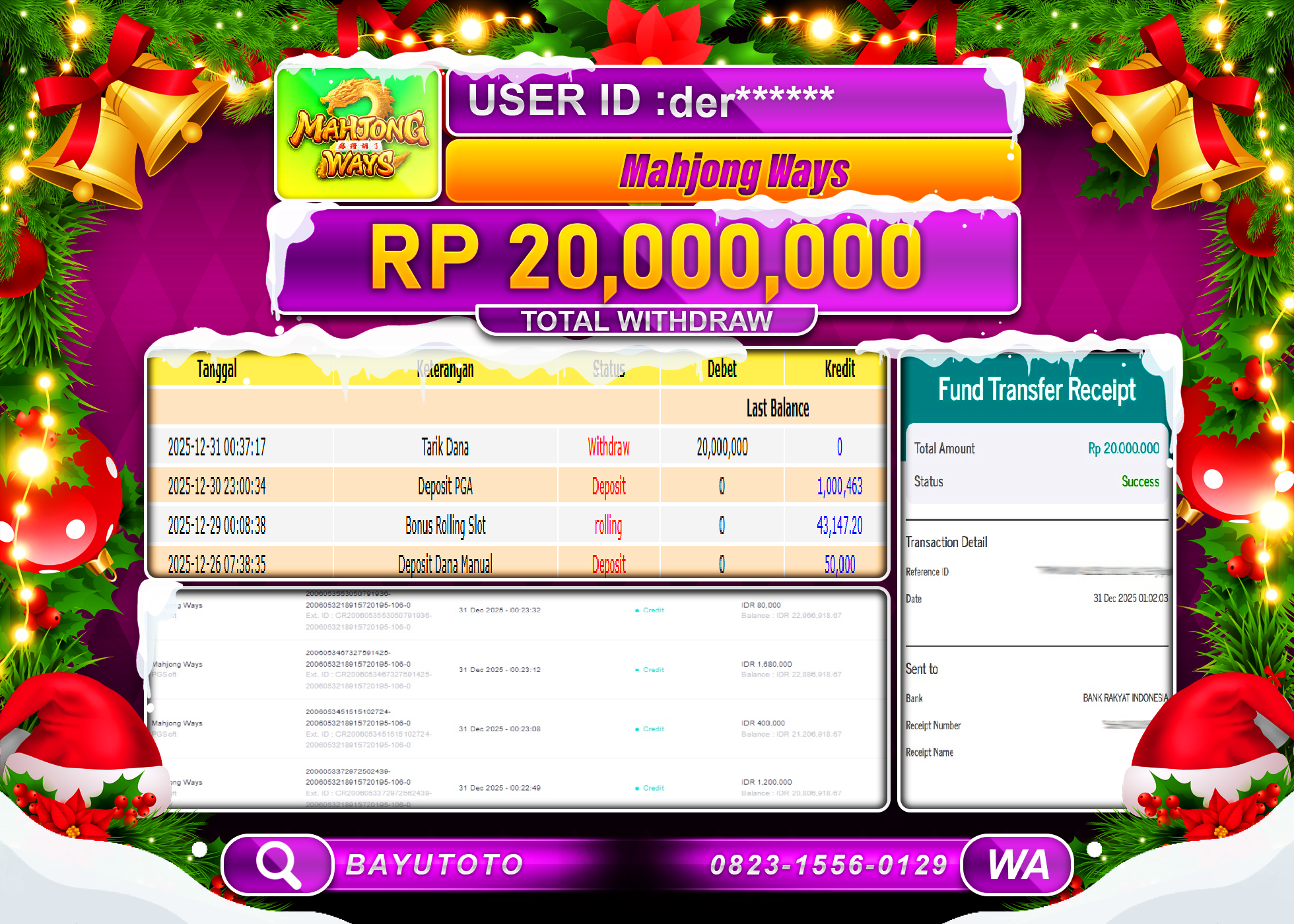 SELAMAT KEPADA MEMBER SETIA BAYUTOTO JACKPOT SLOT MAHJONG WAYS Rp. 20,000,000 LUNAS