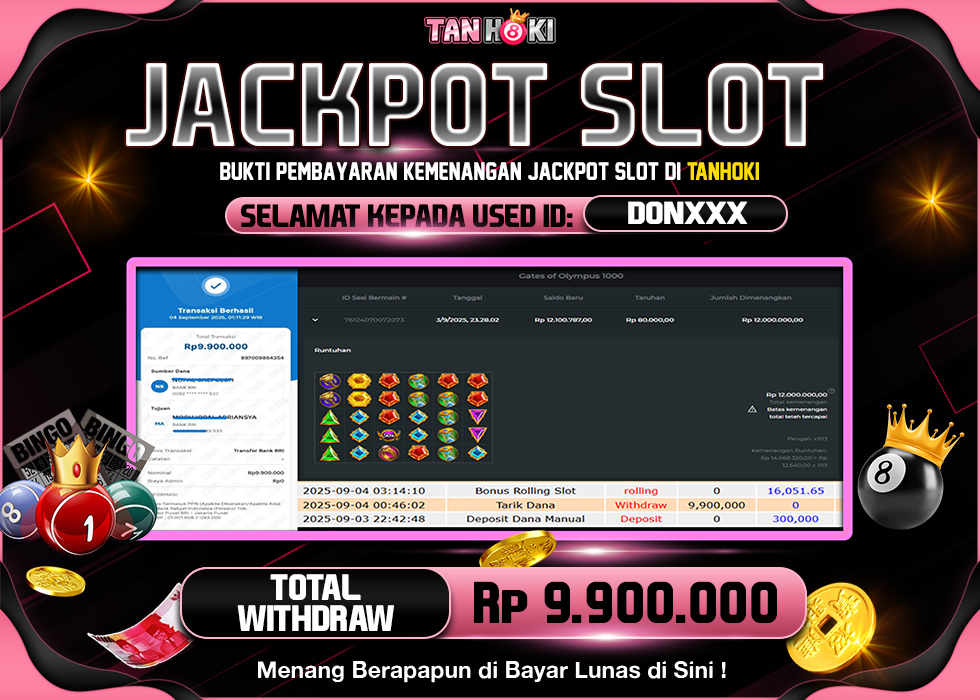 TANHOKI JACKPOT SLOT GATES OF OLYMPUS 1000 Rp.9.900.000,- LUNAS