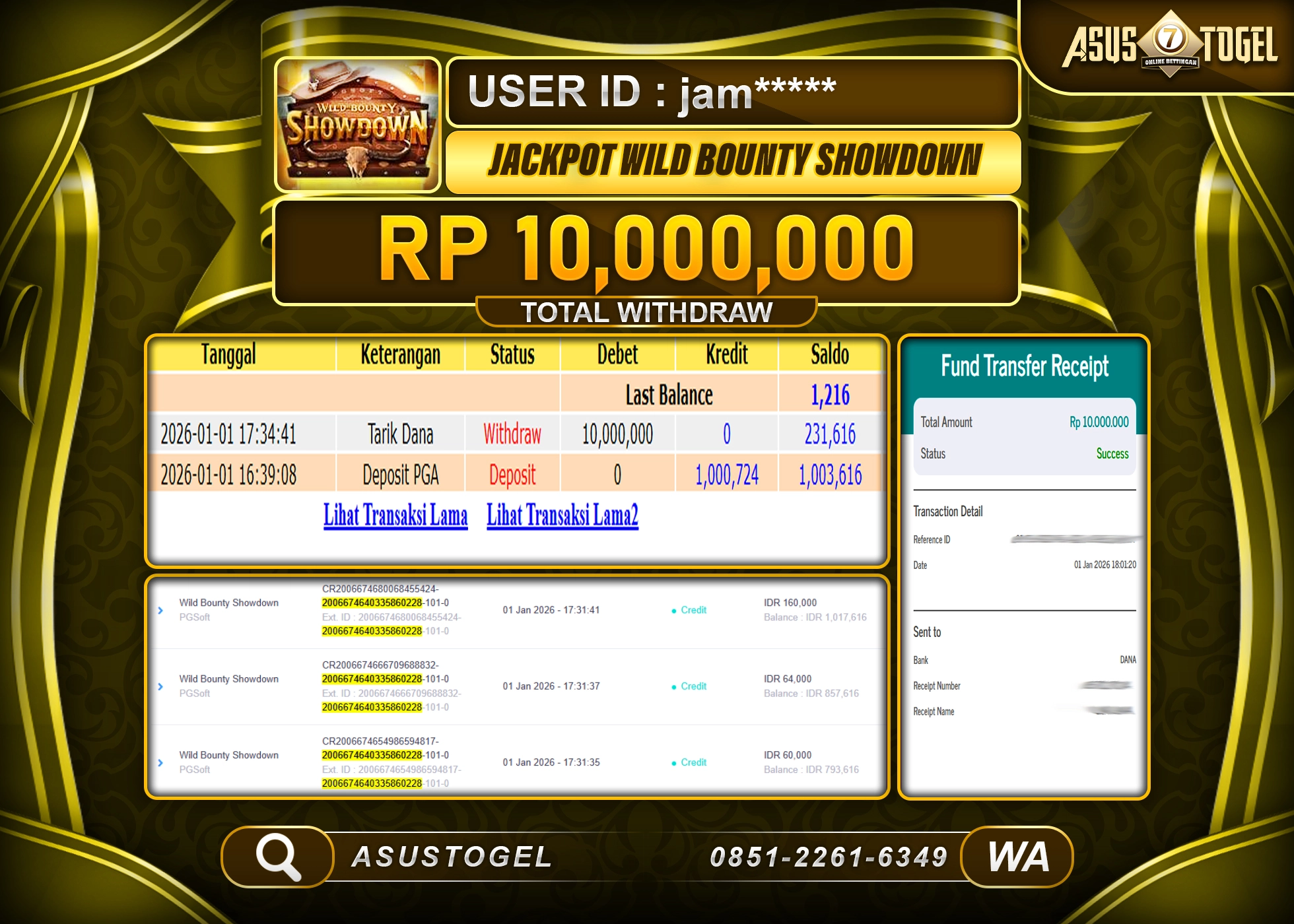 ASUSTOGEL KEMENANGAN DI SLOT WILD BOUNTY SHOWDOWN SEBESAR 10,000,000 - RUPIAH LUNAS