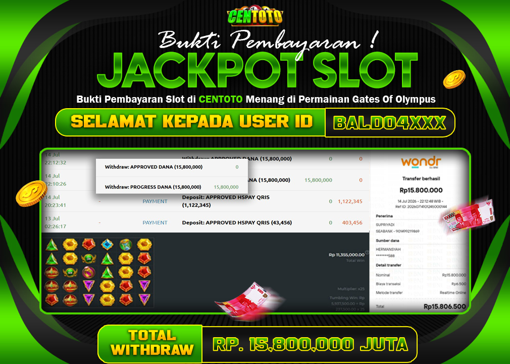 BUKTI JACKPOT LUNAS CENTOTO  RP.15.800.000,-LUNAS