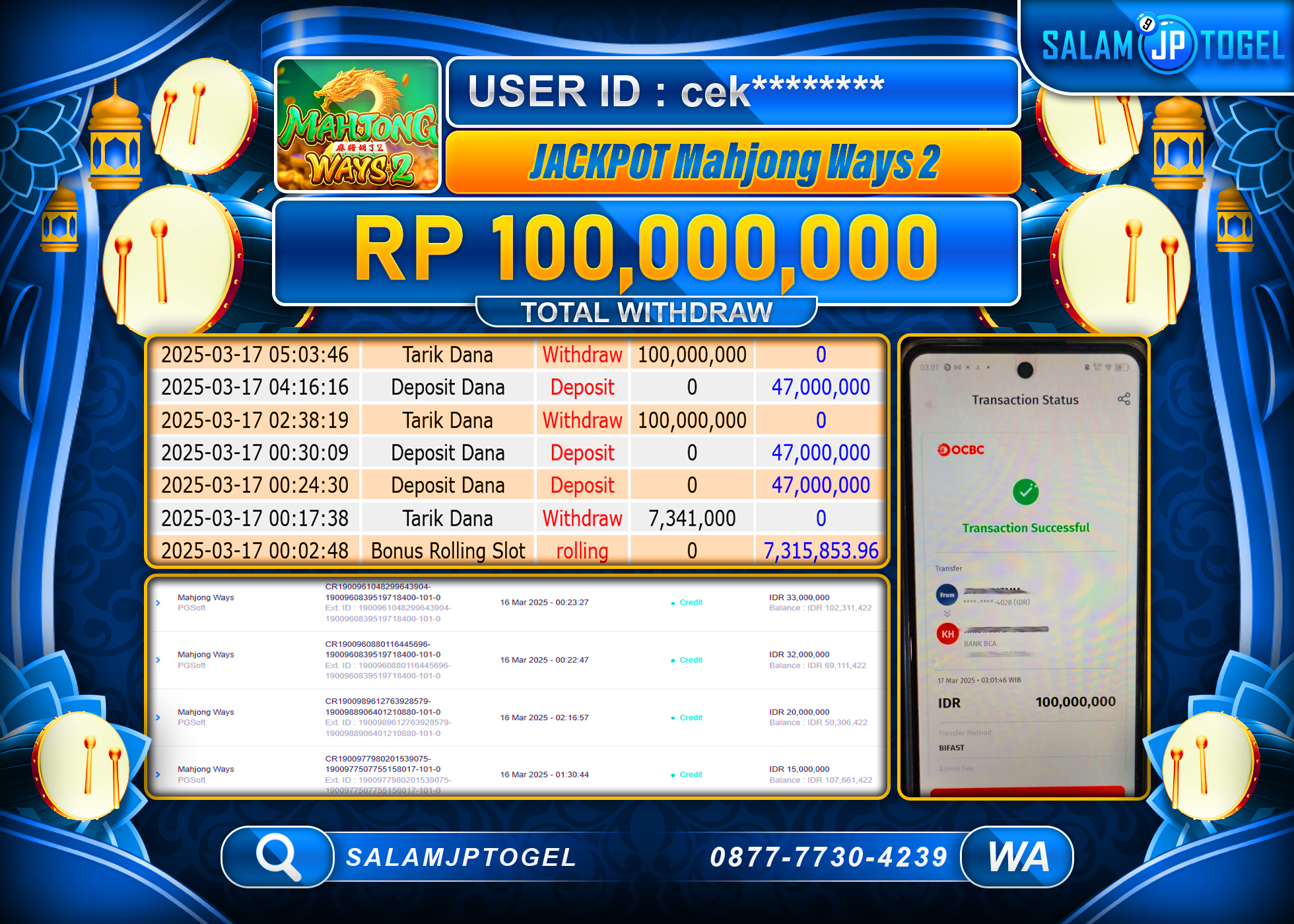 SALAMJPTOGEL MENANG MAHJONG WAYS 2 Rp. 100,000,000 LUNAS
