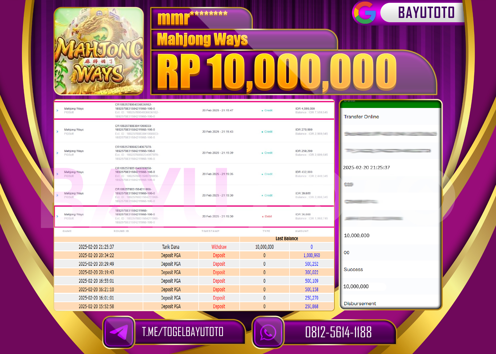 BAYUTOTO JACKPOT DI MAHJONG WAYS Rp.10,000,000 LUNASS