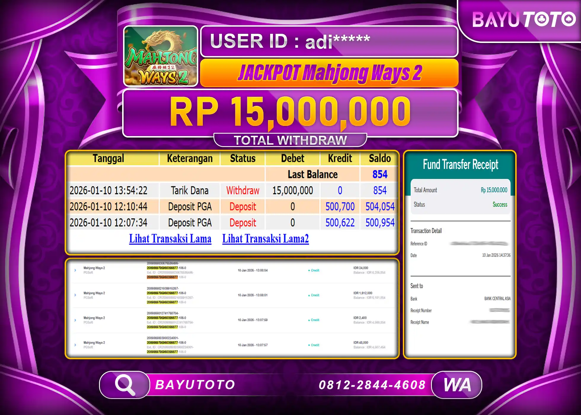 SELAMAT KEPADA MEMBER SETIA BAYUTOTO JACKPOT SLOT  MAHJONG WAYS 2  Rp. 15,000,000 LUNAS