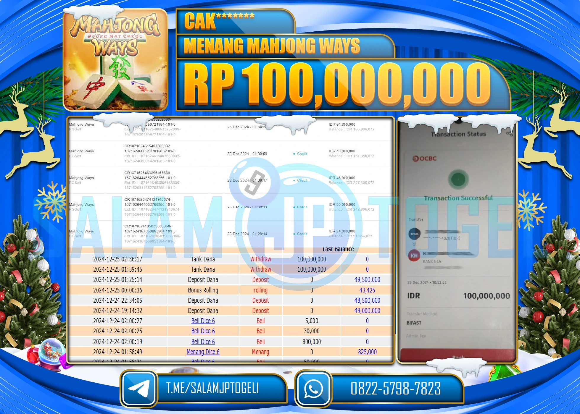 SALAMJPTOGEL MENANG SLOT MAHJONG WAYS Rp.100,000,000 LUNAS