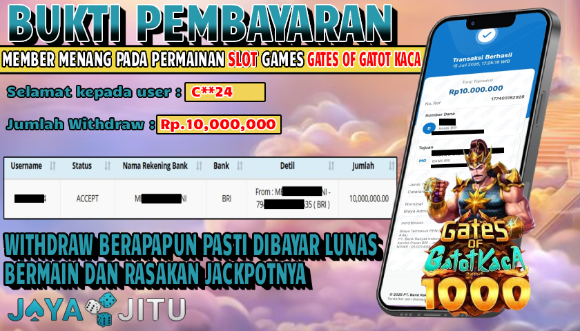 🏆 BUKTI KEMENANGAN GATES OF GATOT KACA 1000 MEMBER  JAYAJITU🏆