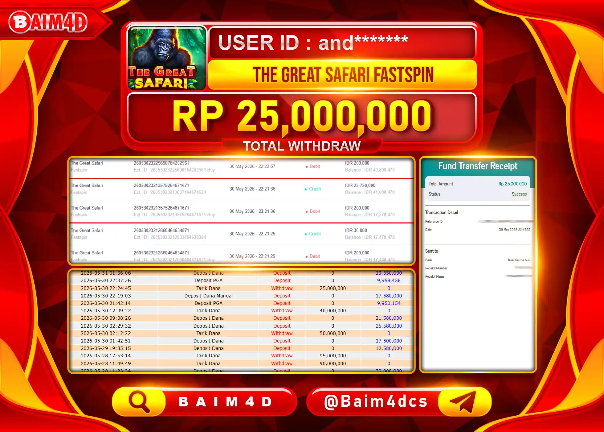 BAIM4D JACKPOT THE GREAT SAFARI FASTSPIN Rp.25,000,000 - LUNAS