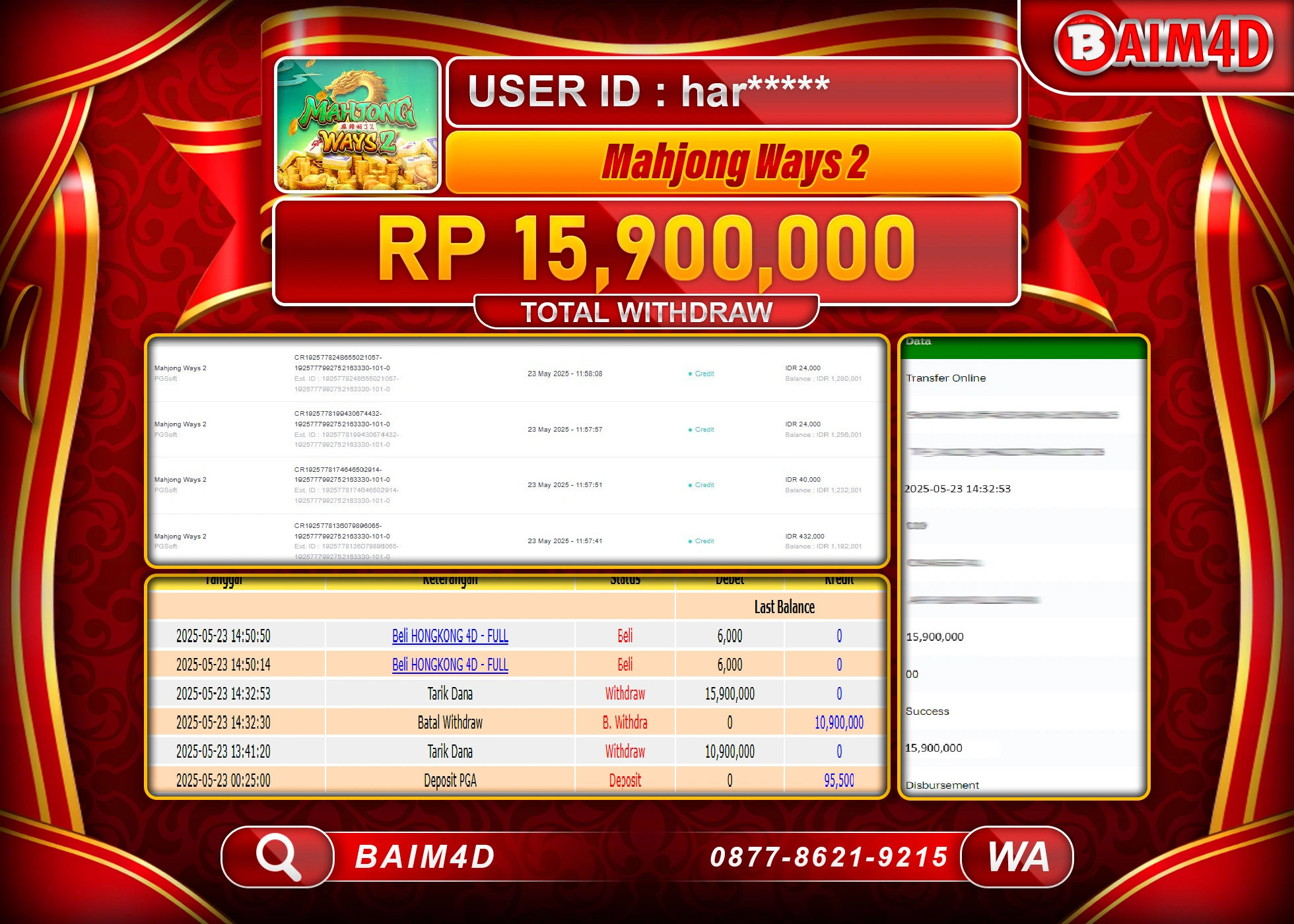 BAIM4D MENANG JACKPOT  MAHJONG WAYS 2 Rp15,900,000 - LUNAS