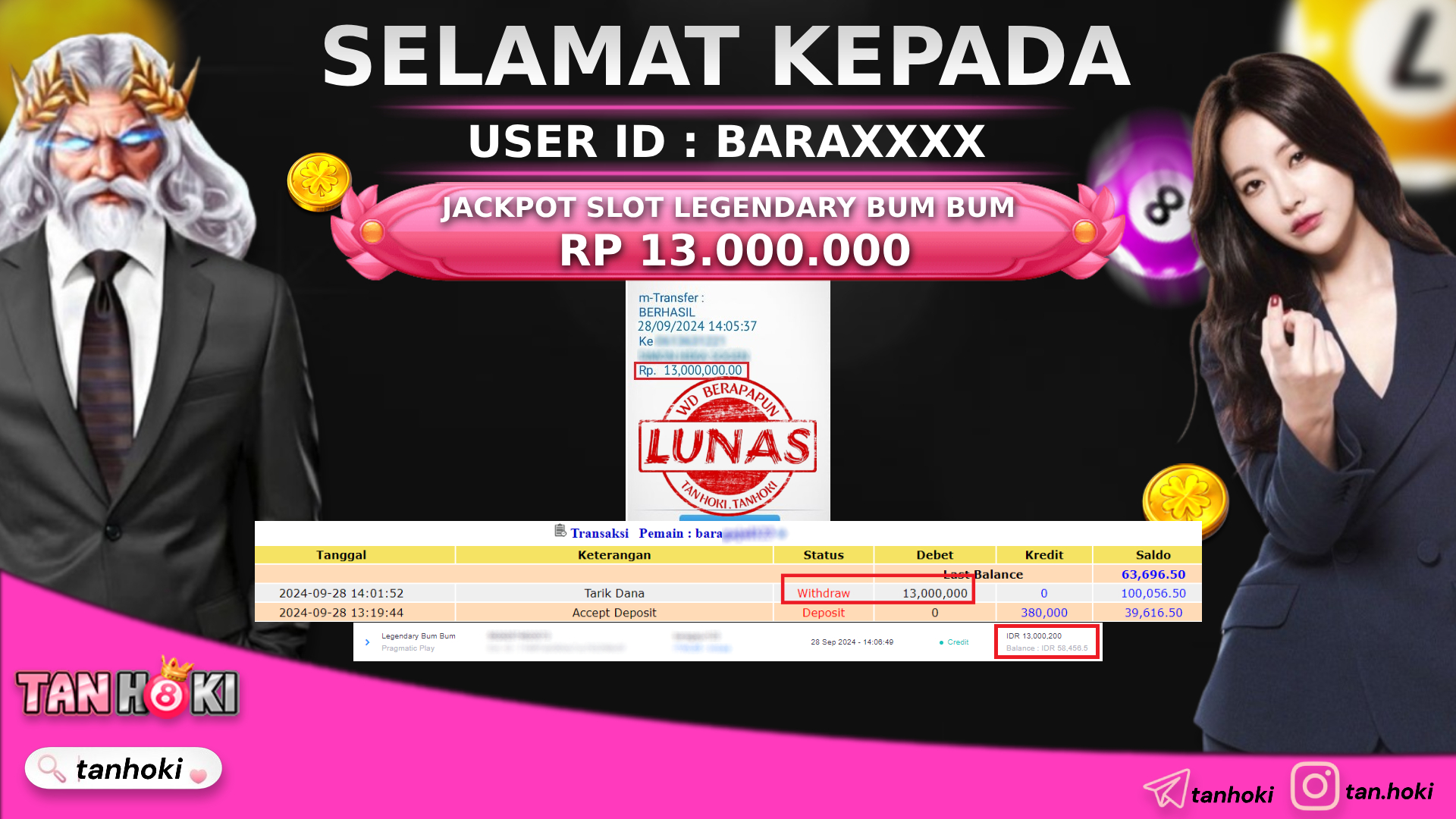 TANHOKI JACKPOT SLOT LEGENDARY BUM BUM Rp.13.000.000,- LUNAS