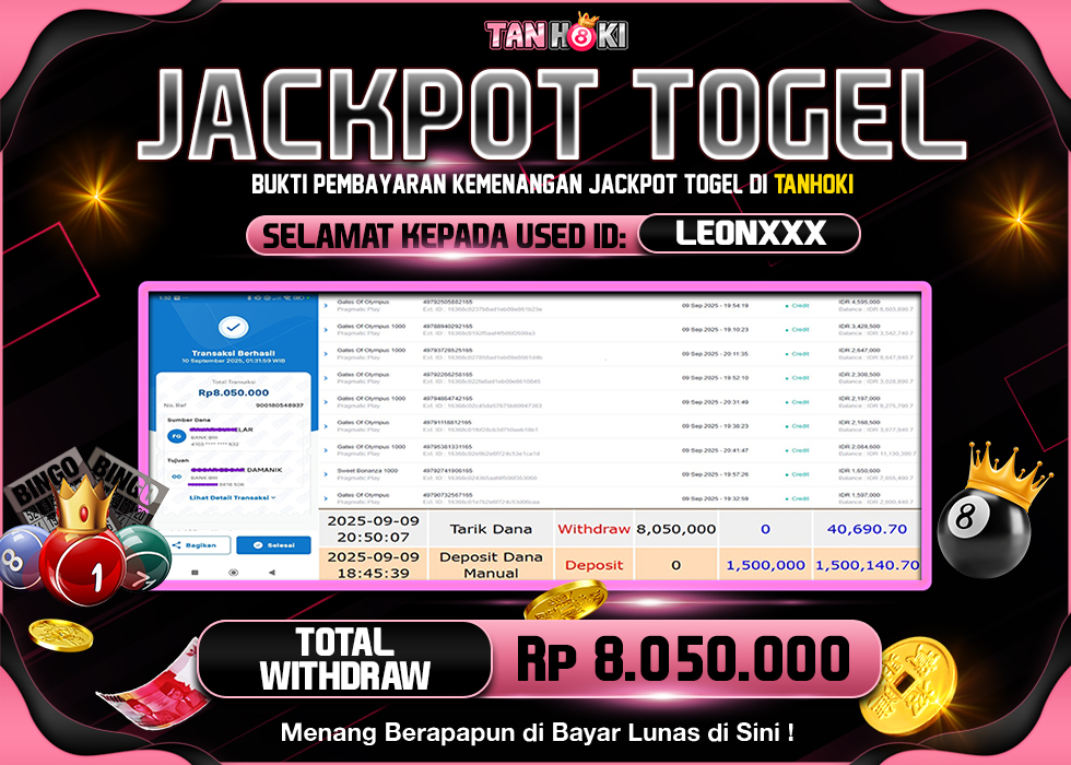 TANHOKI JACKPOT SLOT GATES OF OLYMPUS 1000 Rp.8.050.000,- LUNAS