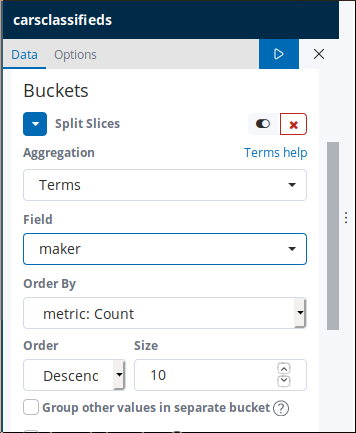 Use buckets and split splices to setup aggregations for pie charts in Kibana