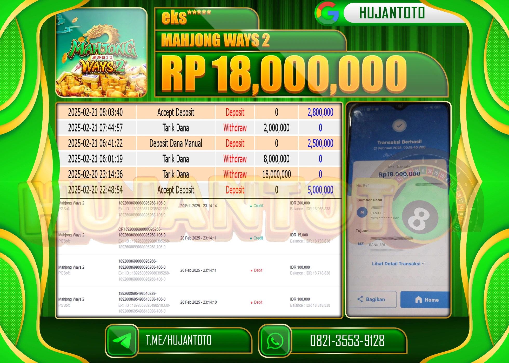 HUJANTOTO - BUKTI JACKPOT MENANG SLOT MAHJONG WAYS 2 Rp,18,000,000 - TERBAYAR LUNAS