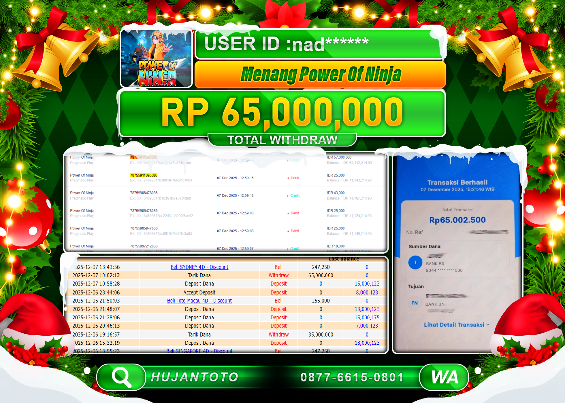HUJANTOTO - BUKTI JACKPOT MENANG GAME POWER OF NINJA Rp.65,000,000 - TERBAYAR LUNAS