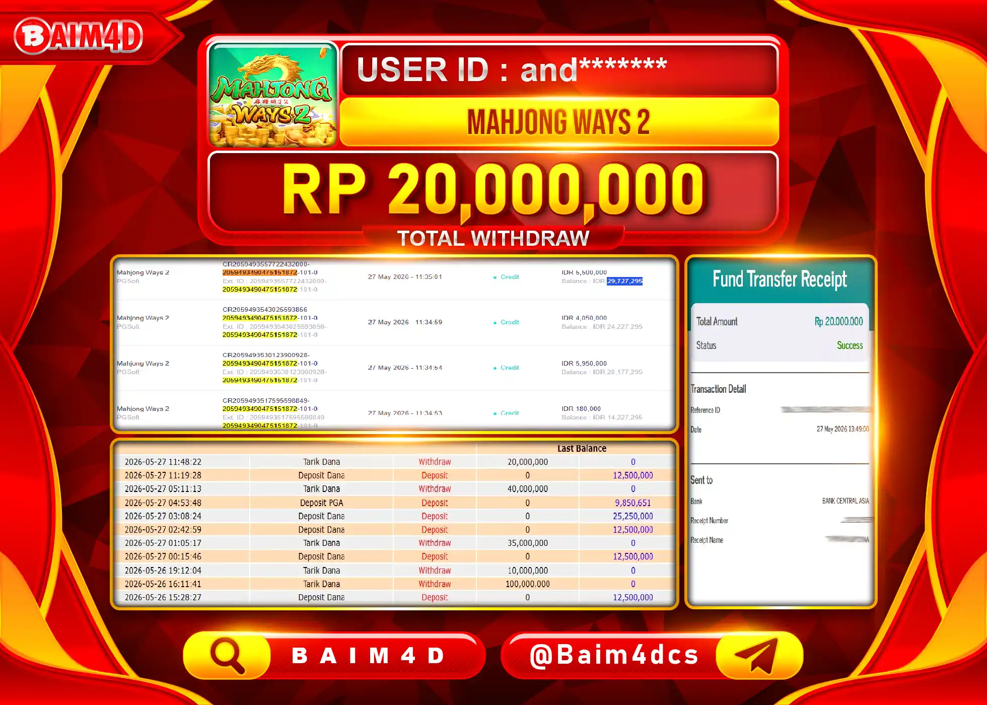 BAIM4D JACKPOT SLOT MAHJONG WAYS 2 Rp.20,000,000 - LUNAS