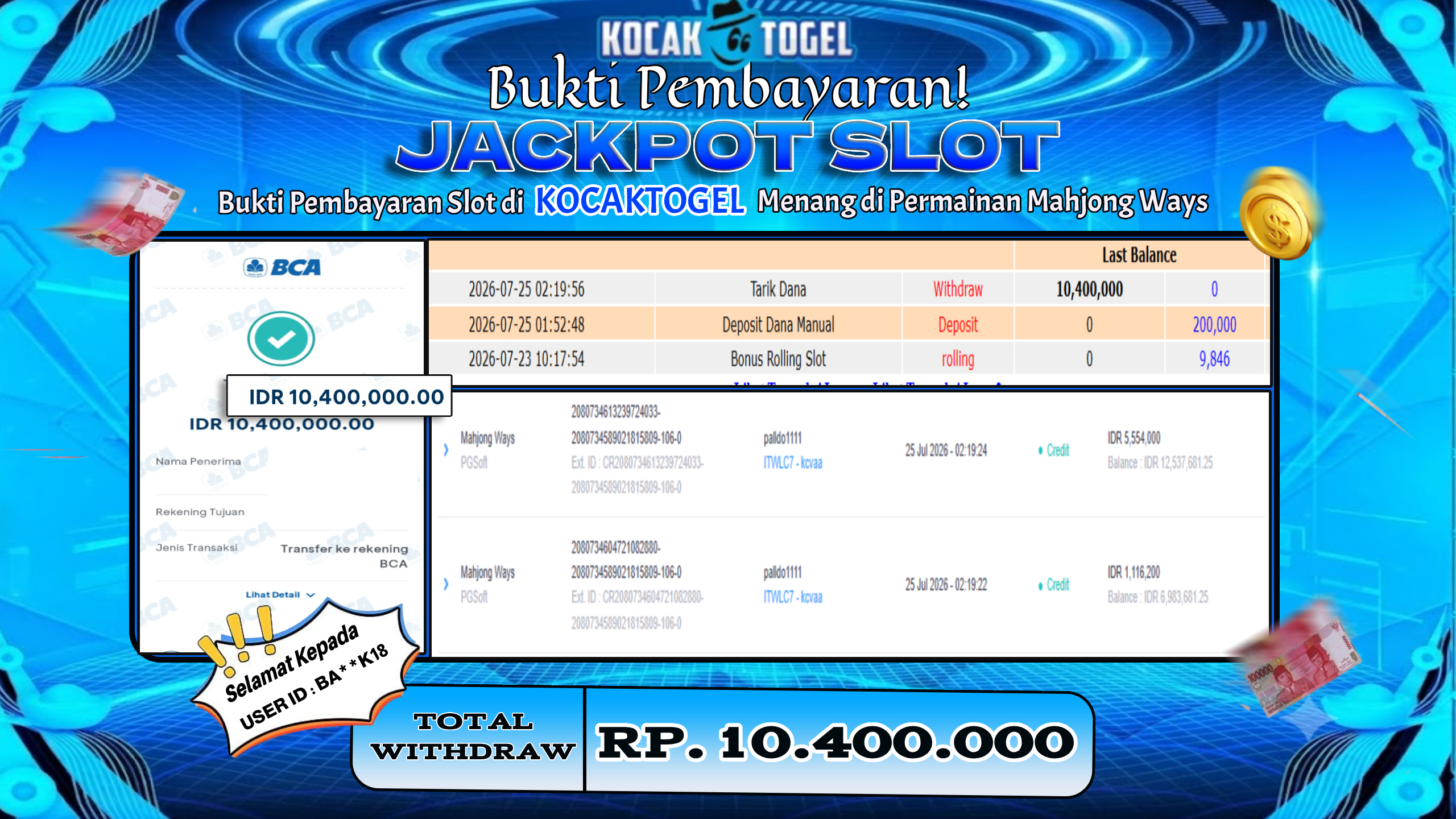 🏆 BUKTI KEMENANGAN Mahjong Ways MEMBER KOCAKTOGEL  🏆