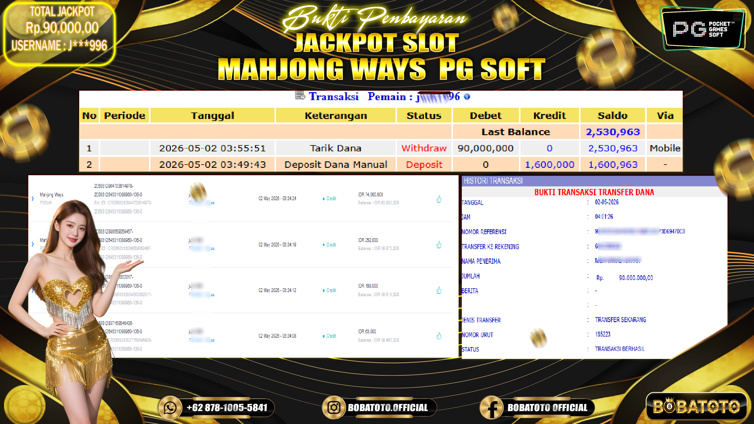 BOBATOTO JACKPOT SLOT MAHJONG WAYS PG SOFT  Rp.90,00,000,- LUNAS!!!