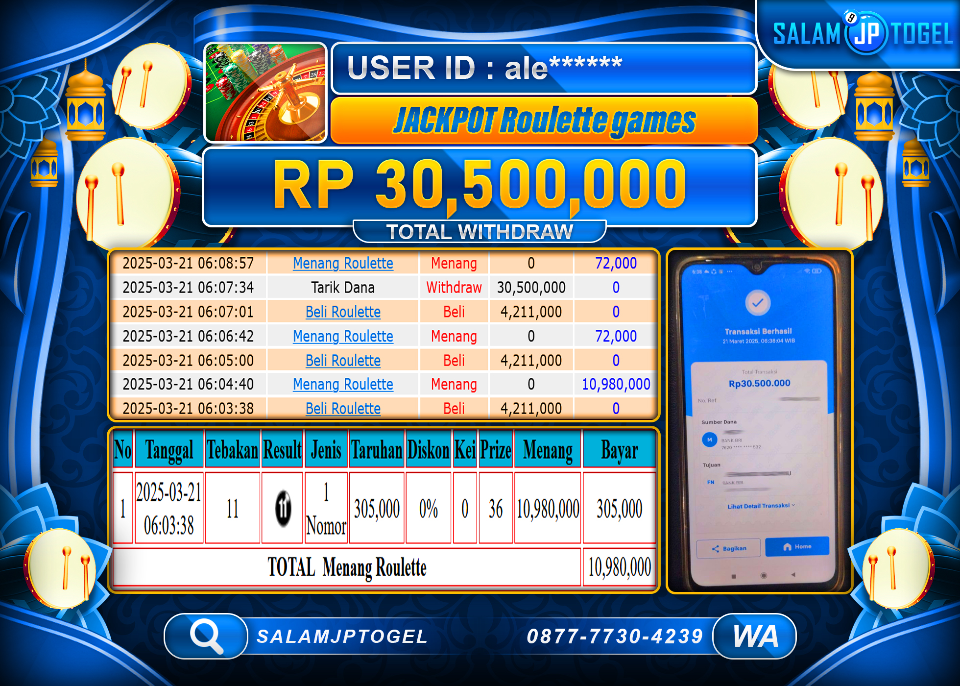 SALAMJPTOGEL MENANG ROULETTE GAMES Rp. 30,500,000 LUNAS