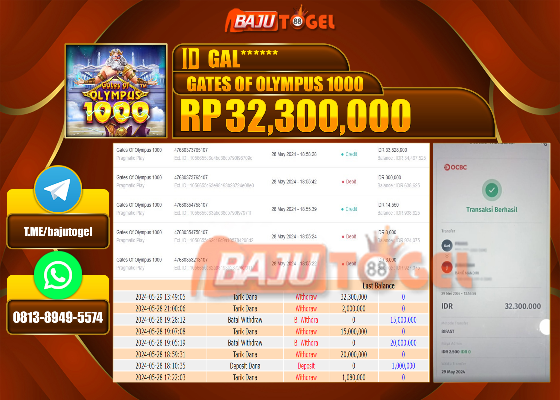 BAJUTOGEL JACKPOT SLOT GATES OF OLYMPUS 1000  Rp.32.300.000 LUNAS
