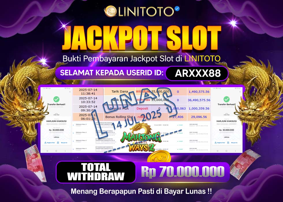 LINITOTO JACKPOT SLOT MAHJONG WAYS 2 Rp.70.000.000,- LUNAS