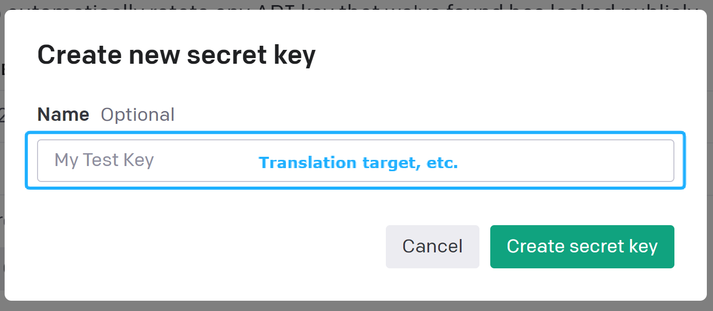 secret key name input