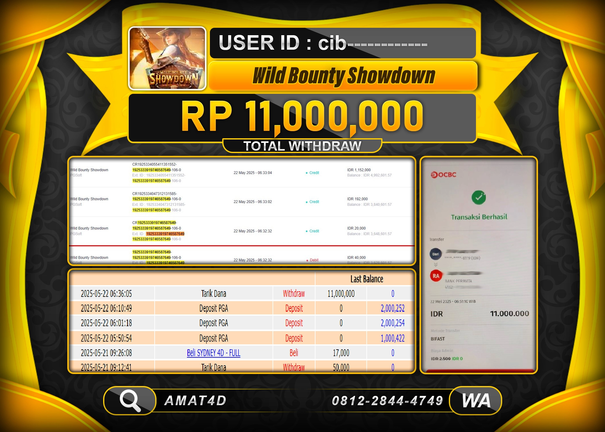 AMAT4D KEMENANGAN JACKPOT WILD BOUNTY SHOWDOWN Rp.11.000.000 LUNAS