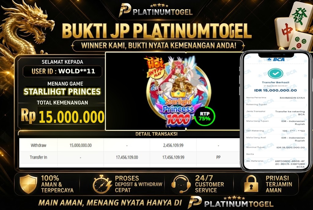 🏆 Bukti Jackpot STARLIGHT PRINCES X1000 Dengan Kemanangan Rp 15.000.000-. Hanya di PLATINUMTOGEL🏆