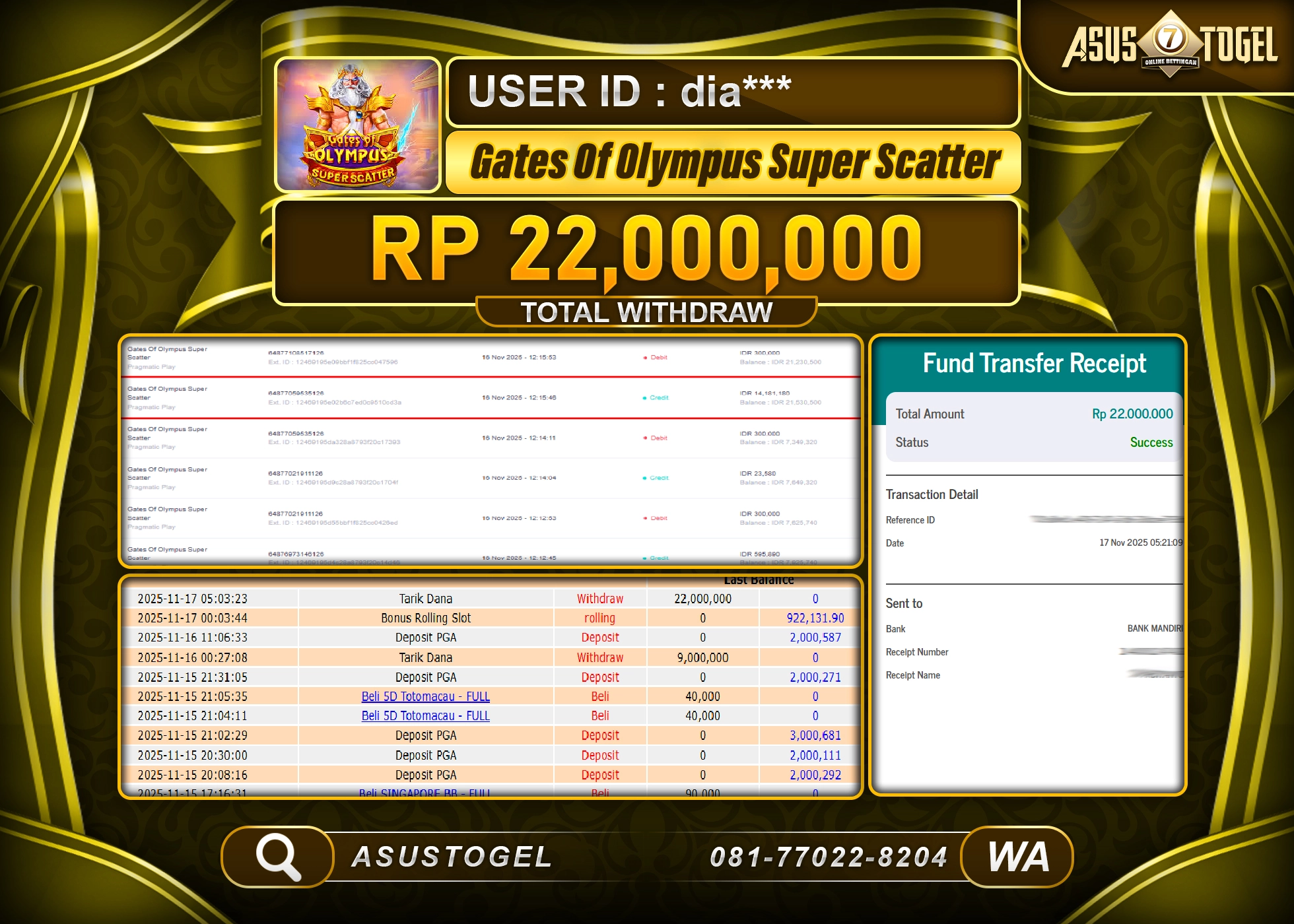ASUSTOGEL KEMENANGAN DI SLOT GATES OF OLYMPUS SUPER SCATTER SEBESAR 22,000,000 - RUPIAH LUNAS