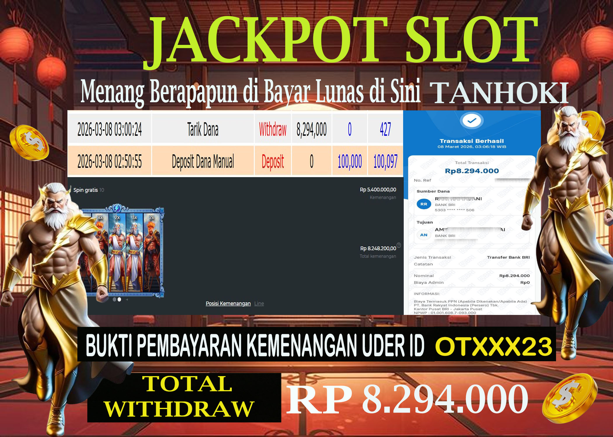 TANHOKI JACKPOT SLOT ZEUS VC HADES - GODS OF WAR 250 Rp.8.294.000,- LUNAS