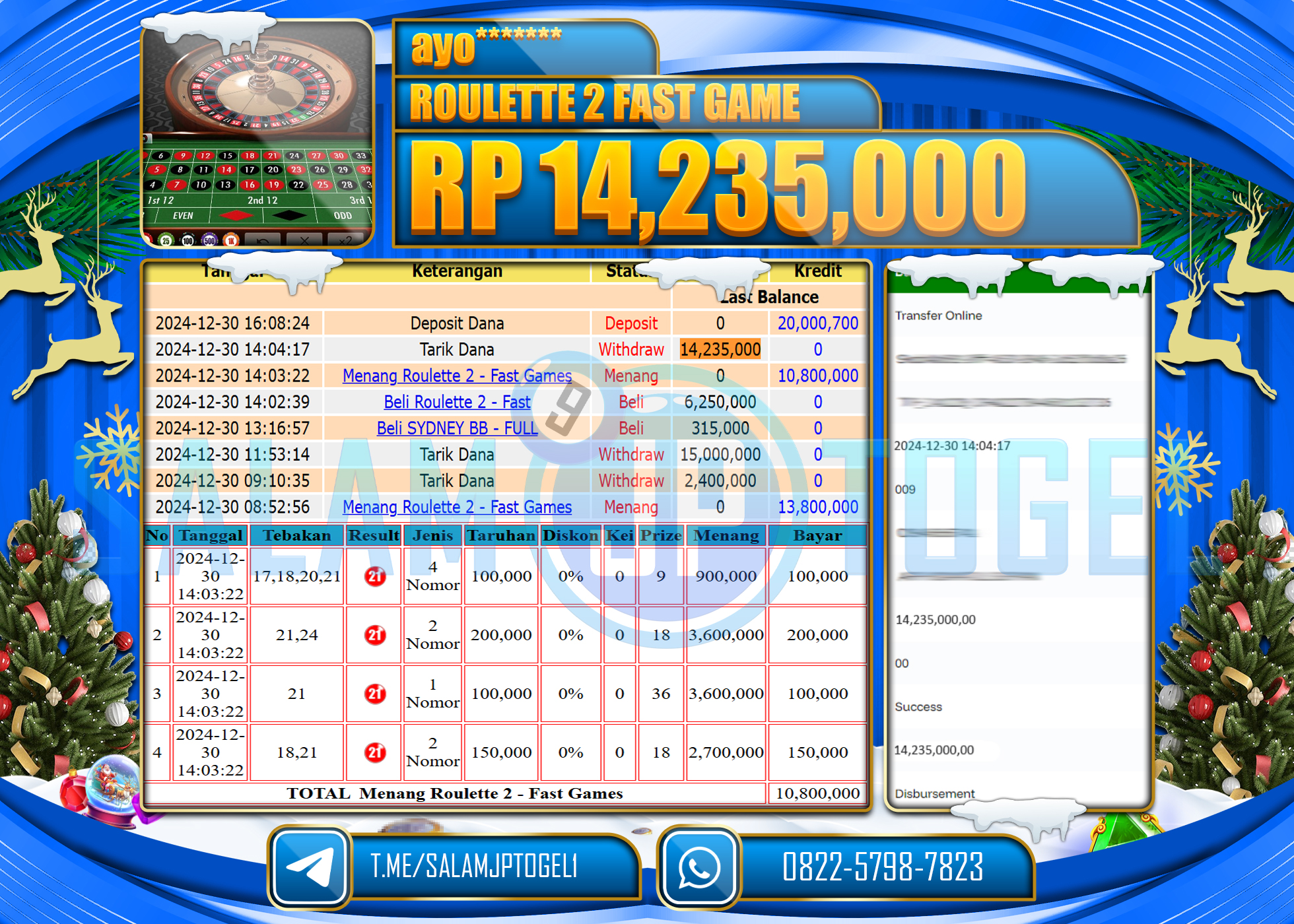 SALAMJPTOGEL MENANG ROULETTE 2 FAST GAME  Rp.14,235,000 LUNAS