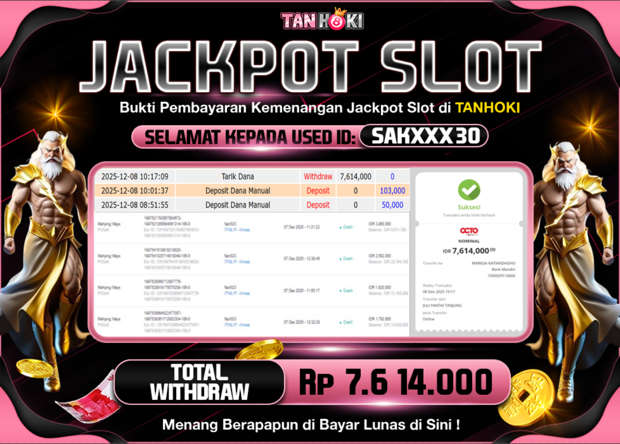 TANHOKI JACKPOT SLOT MAHJONG WAYS Rp..7.614.000,- LUNAS