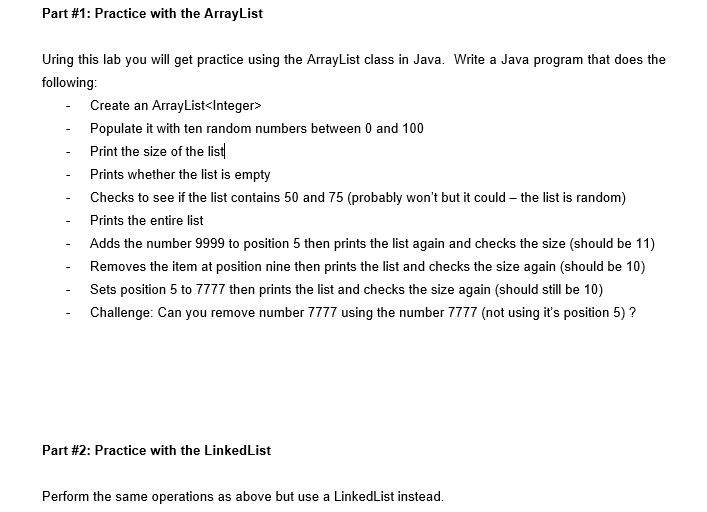 solved-part-1-practice-with-the-arraylist-uring-this-lab-chegg