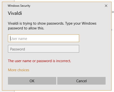incorrect username or password