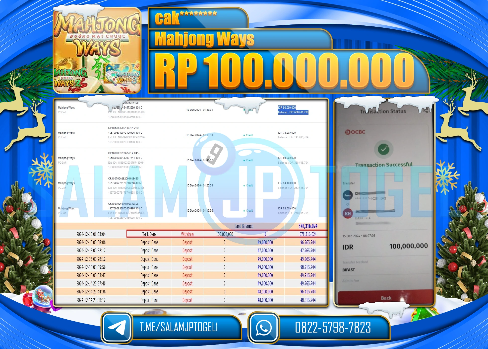 SALAMJPTOGEL MENANG SLOT MAHJONG WAYS Rp.100,000,000 LUNAS