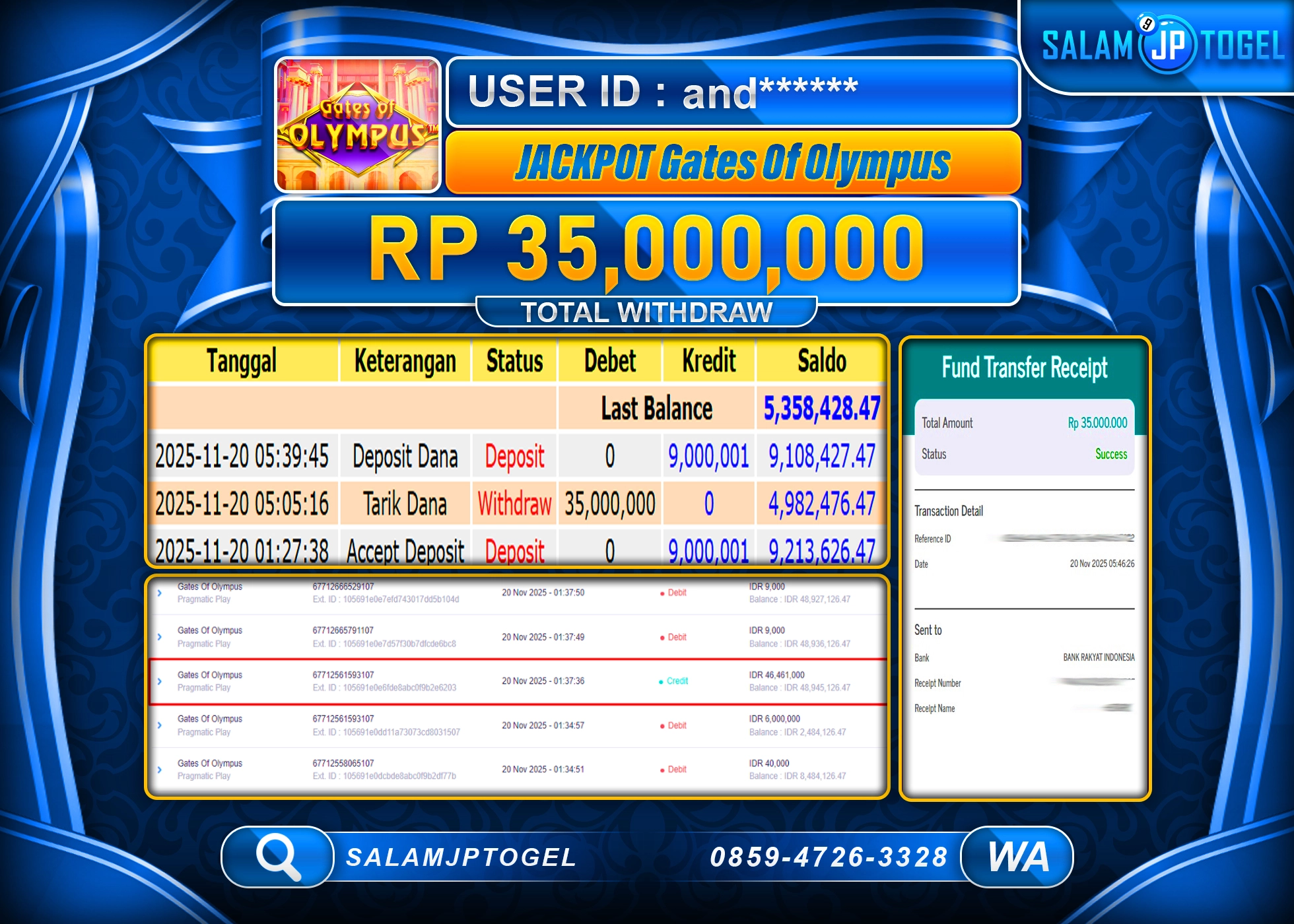 SALAMJPTOGEL MENANG SLOT GATES OF OLYMPUS Rp.35,000,000  - LUNAS