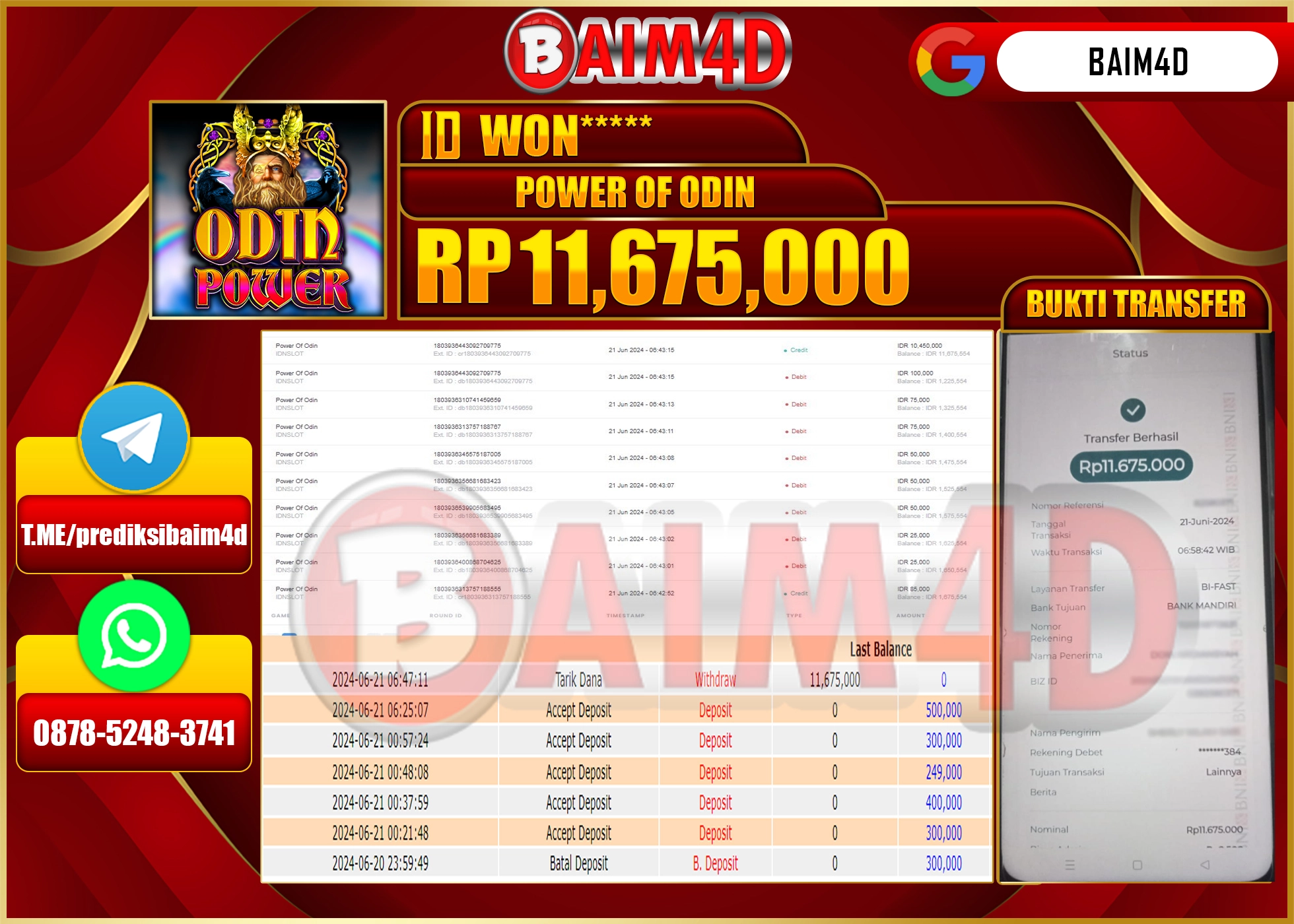 BAIM4D JACKPOT POWERS OF ODIN Rp.11,675,000.- LUNAS