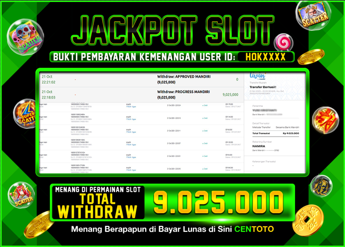 BUKTI JACKPOT SLOT CENTOTO RP.9.025.000,-LUNAS