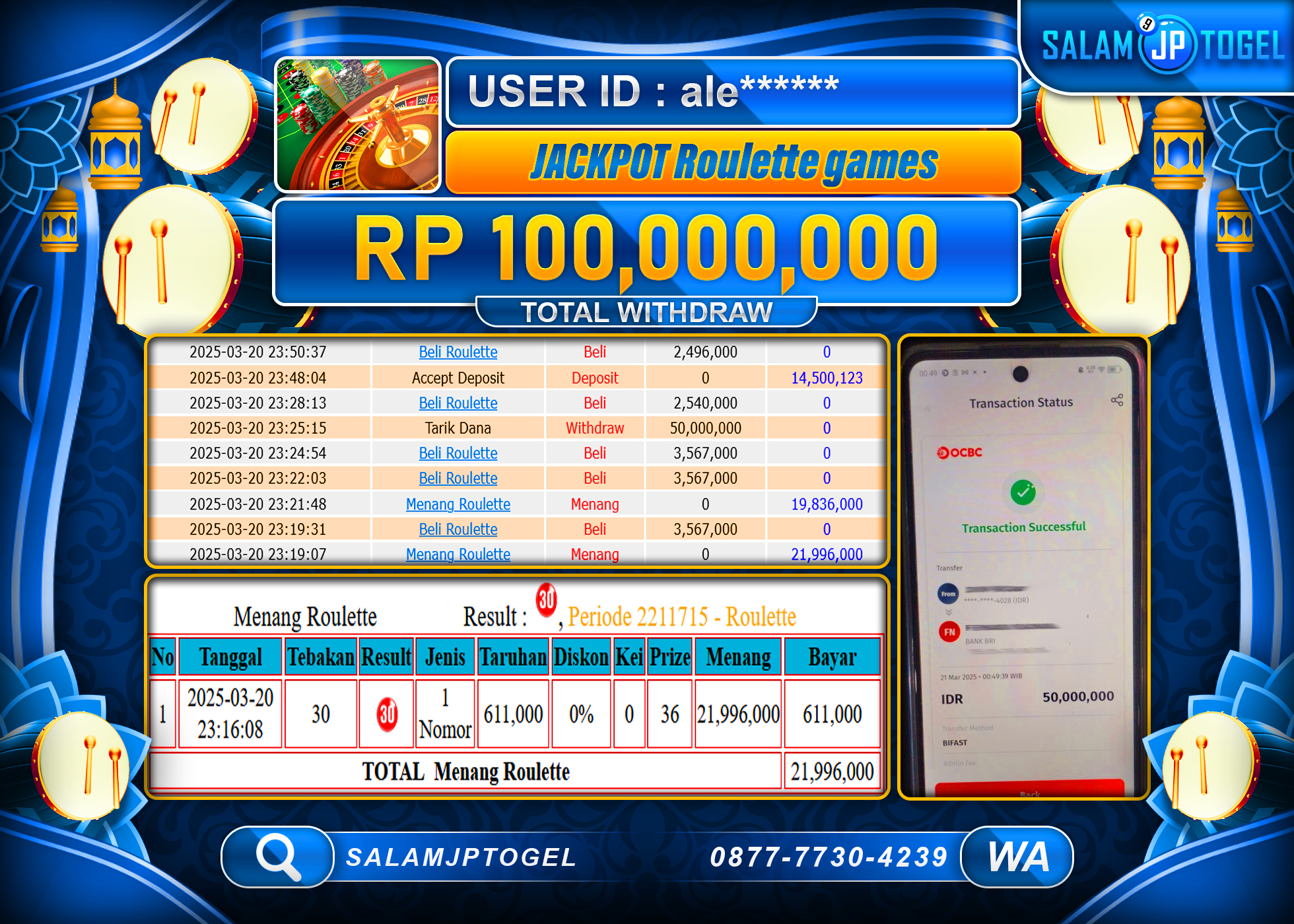 SALAMJPTOGEL MENANG ROULETTE GAMES Rp. 100,000,000 LUNAS
