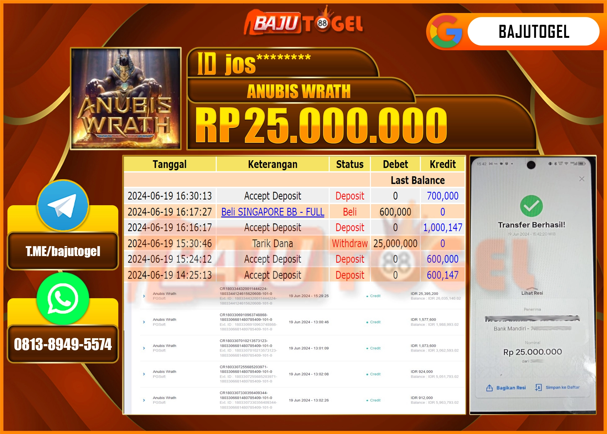 BAJUTOGEL   JACKPOT SLOT ANUBIS WRATH  Rp.25.000.000  LUNAS