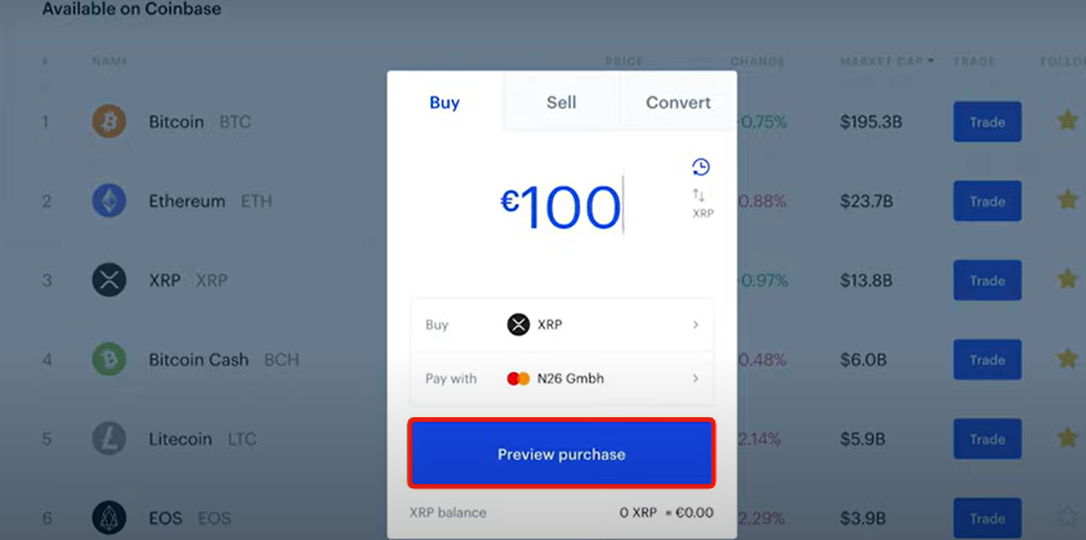 Select card purchase for XRP 