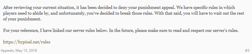 The Hypixel Appeal System Feedback Hypixel Forums