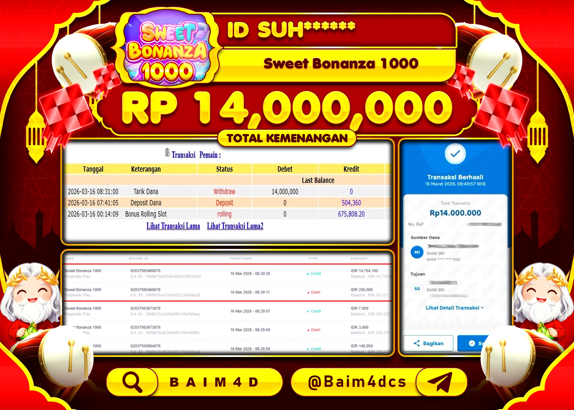 BAIM4D JACKPOT SLOT SWEET BONANZA 1000 Rp.14,000,000 - LUNAS