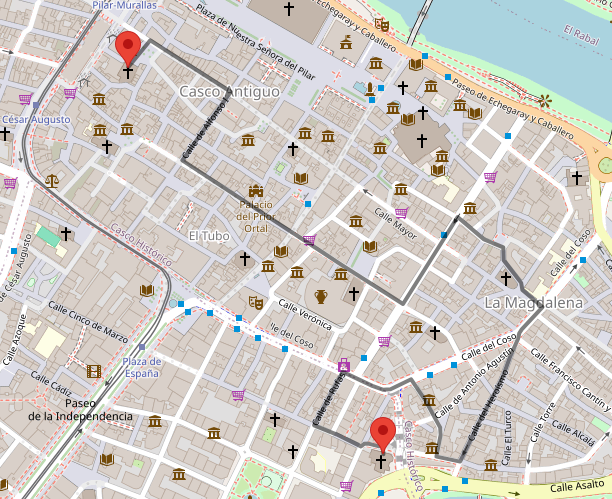 Procesión del Nazareno de Lunes Santo en Zaragoza. Mapa del Recorrido.